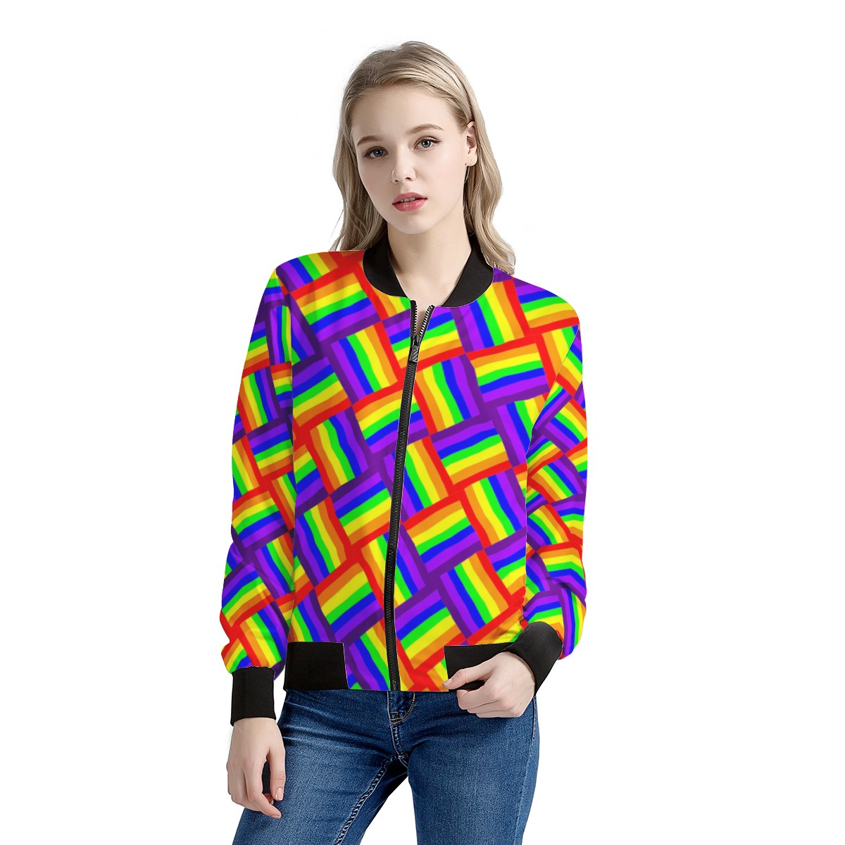 Rainbow Weave Women's Bomber Jacket