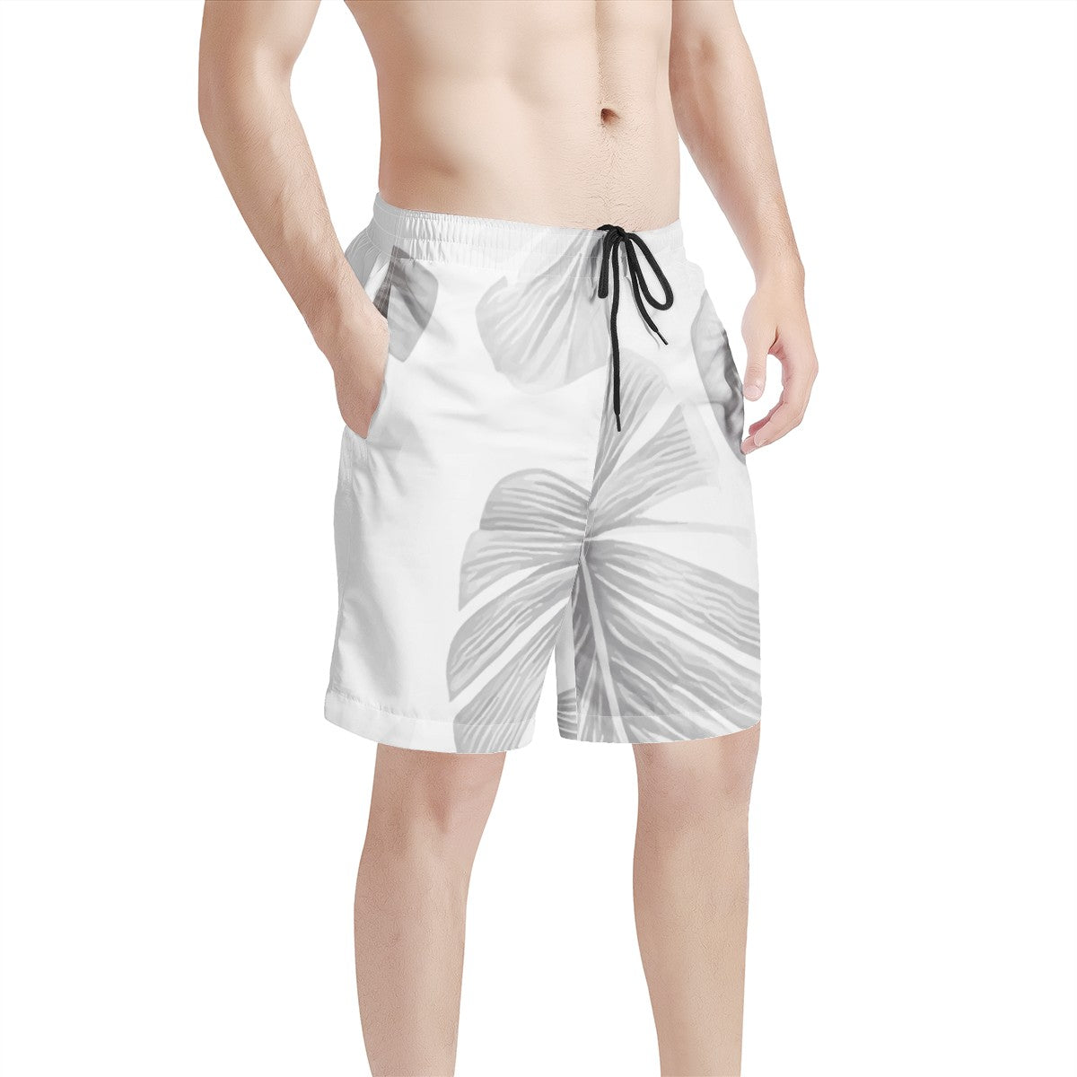 White Monstera Men's All Over Print Board Shorts