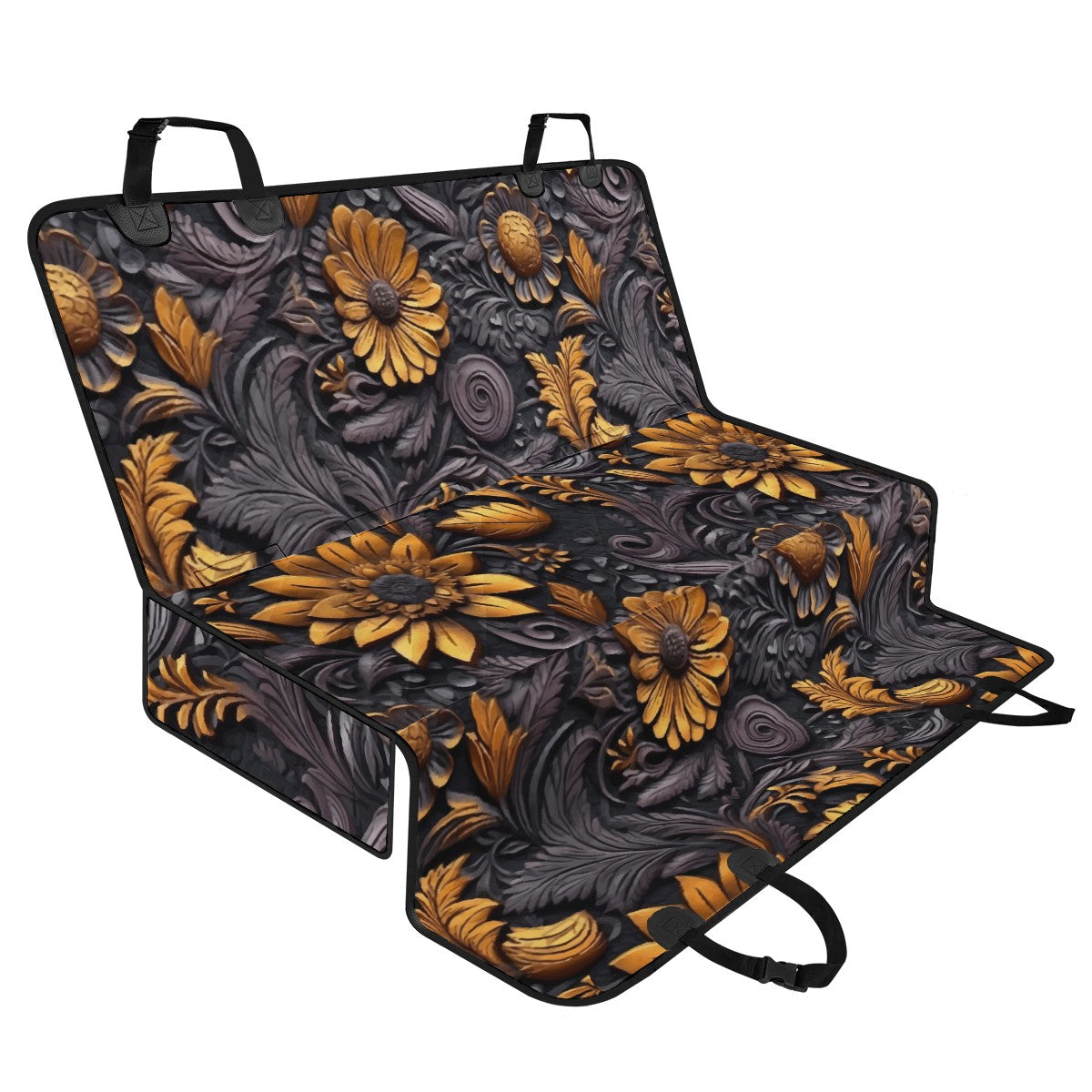 Gold Flowers Woodcut Pet Seat Covers