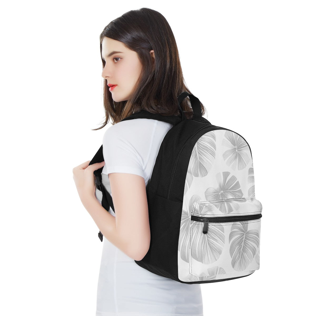 White Monstera Canvas Backpack
