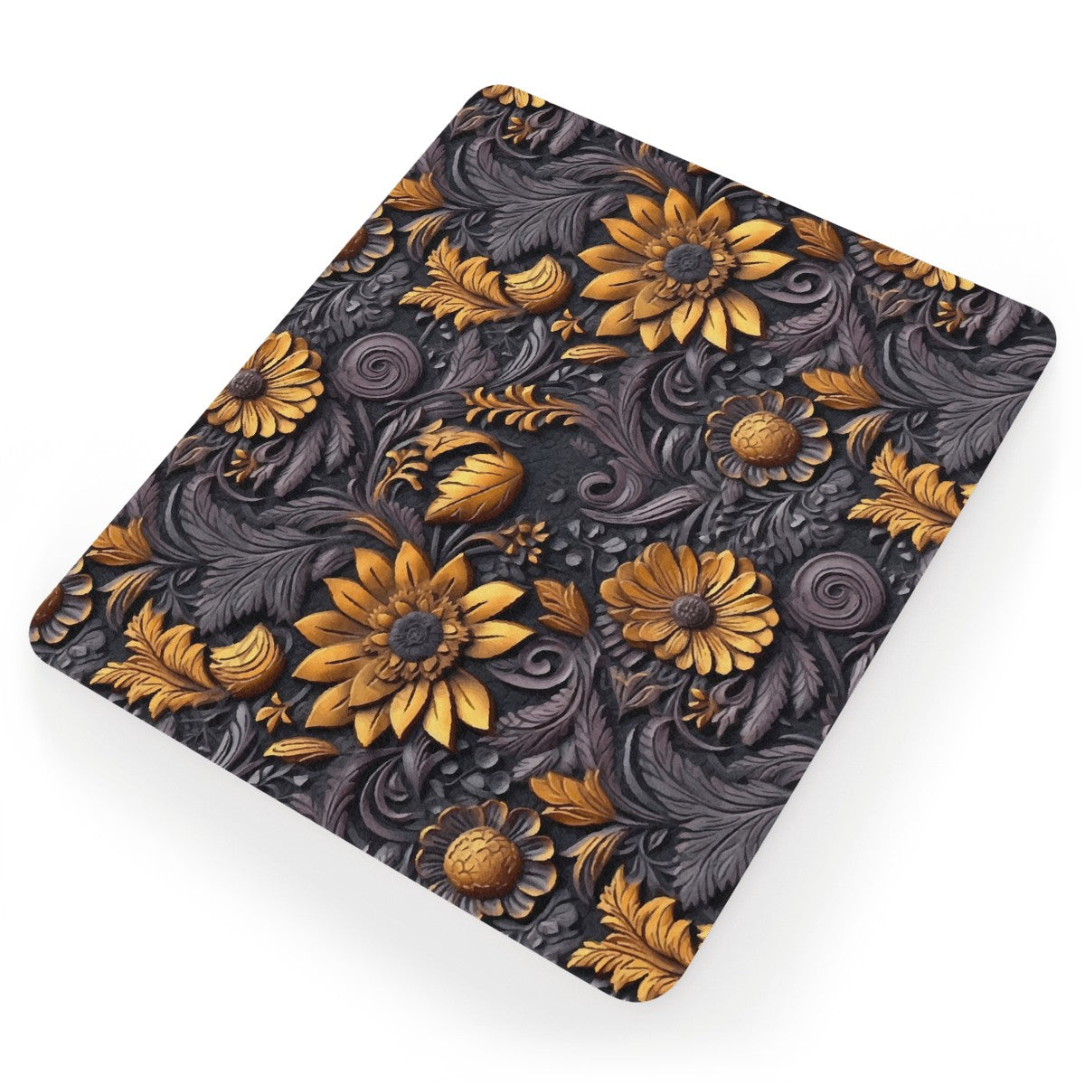 Gold Flowers Woodcut Mouse Pad