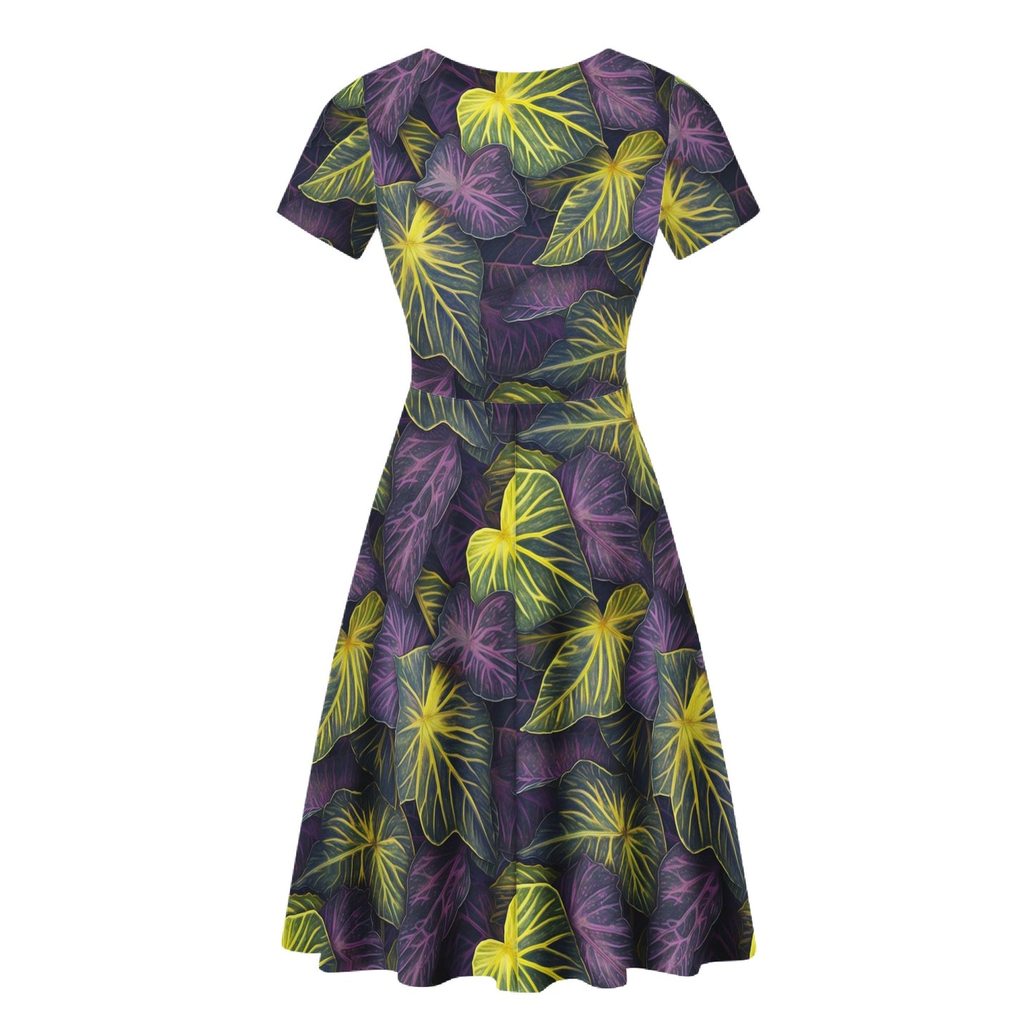Luxtrini Iridescent Syngonium: Purple and Yellow Women Ruffle Bottom Dress