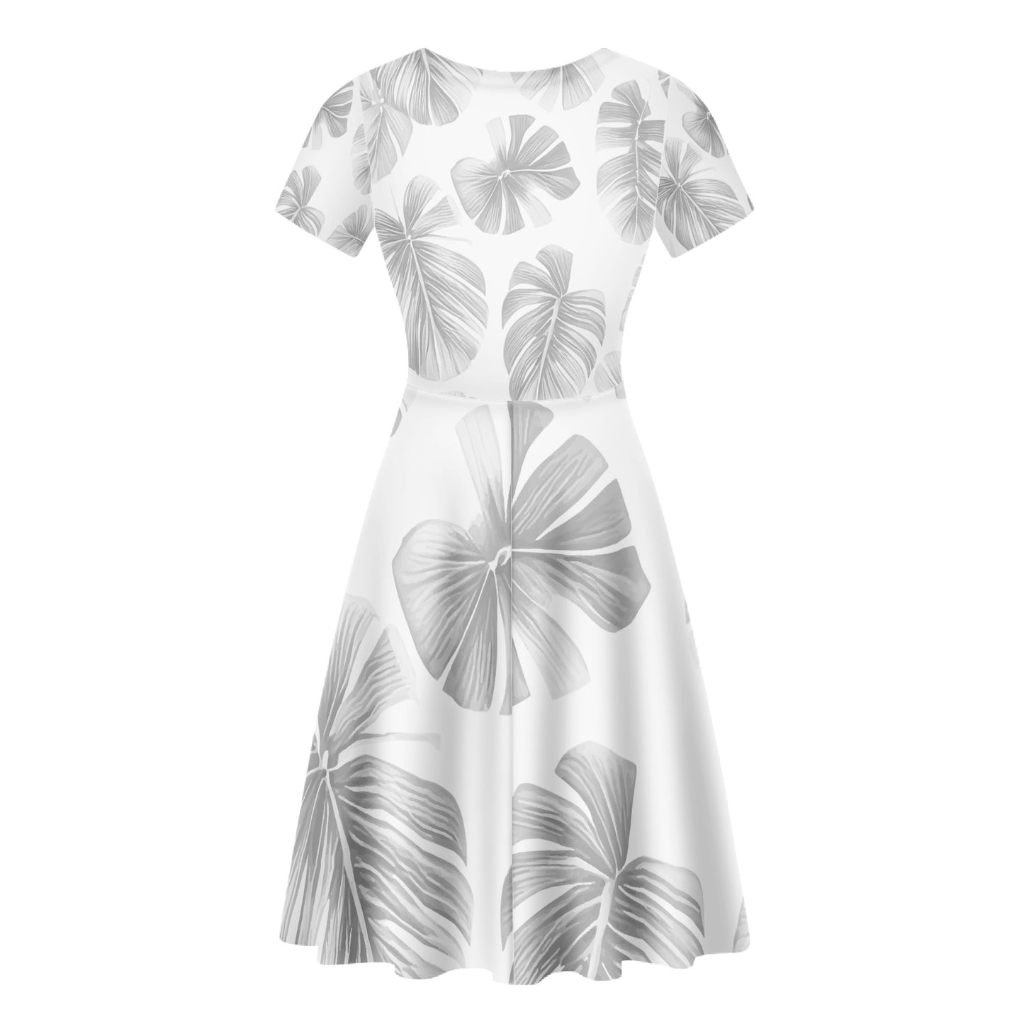 White Monstera Women Ruffle Bottom Dress
