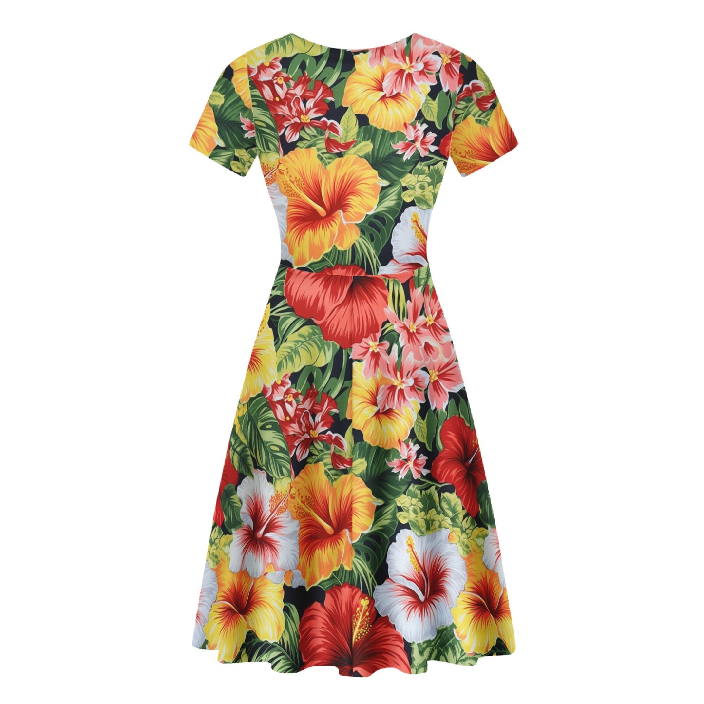 Hibiscus Women's Scoop Neck Ruffle Dress - Perfect for Office, Parties, and Casual Outings, Machine Washable