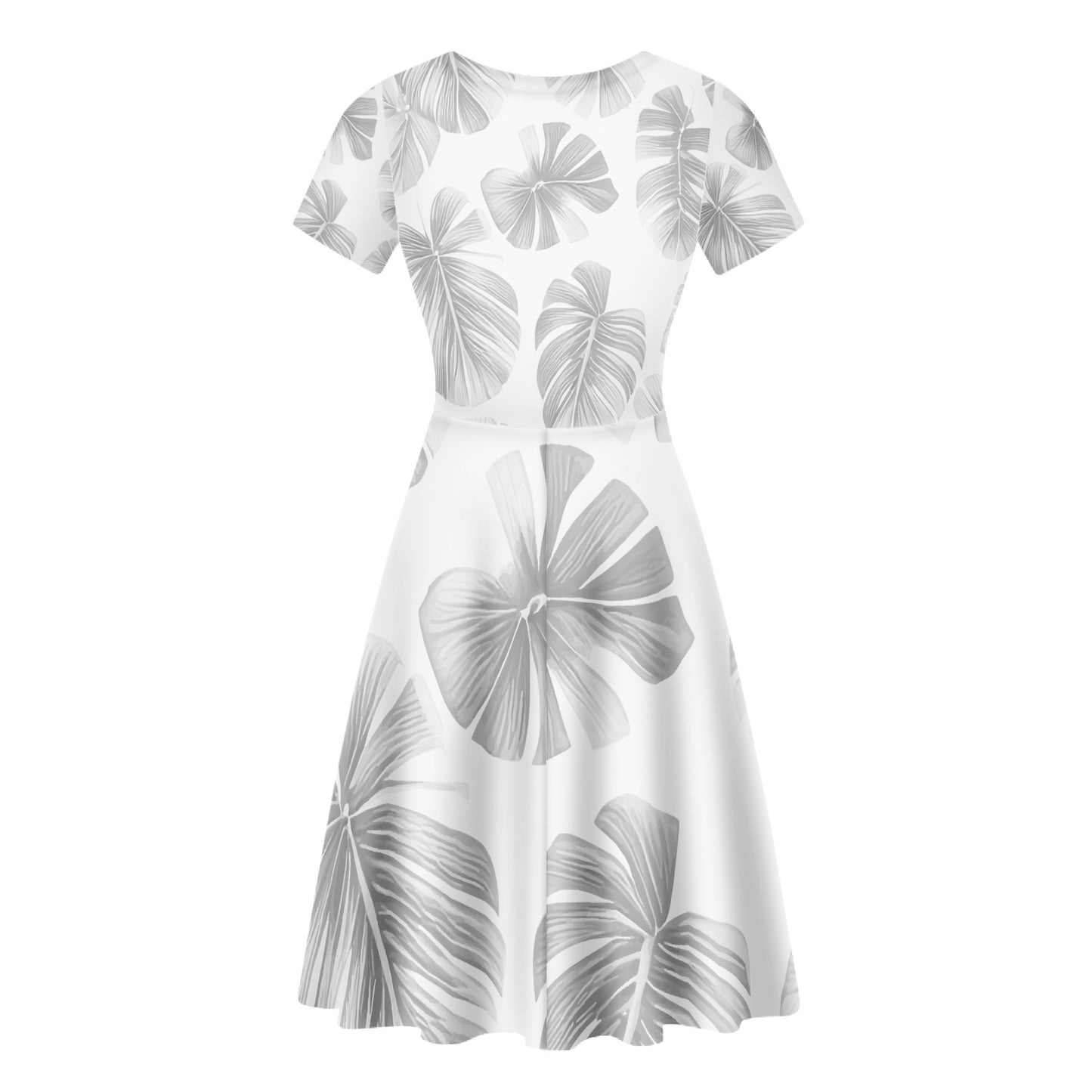 White Monstera Women Scoop Neck Ruffle Dress