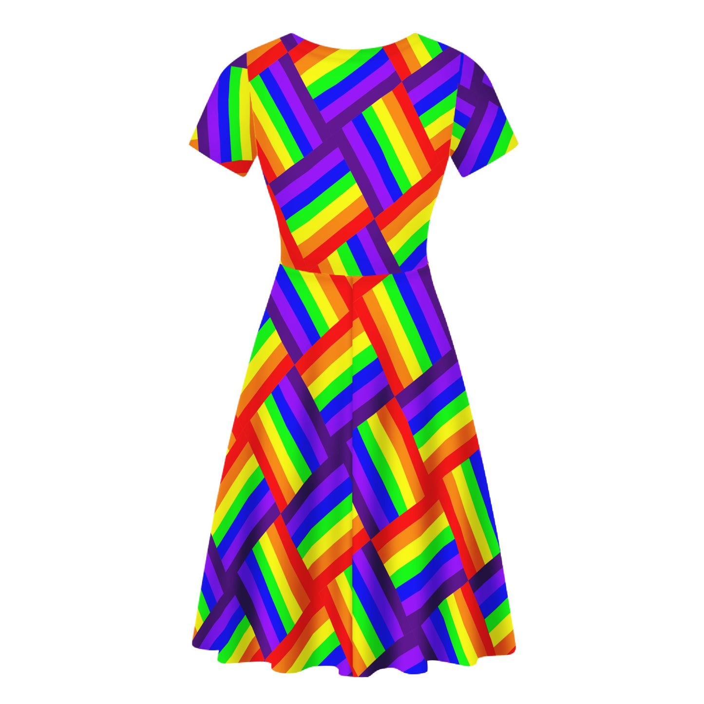 Rainbow Weave Women Scoop Neck Ruffle Dress