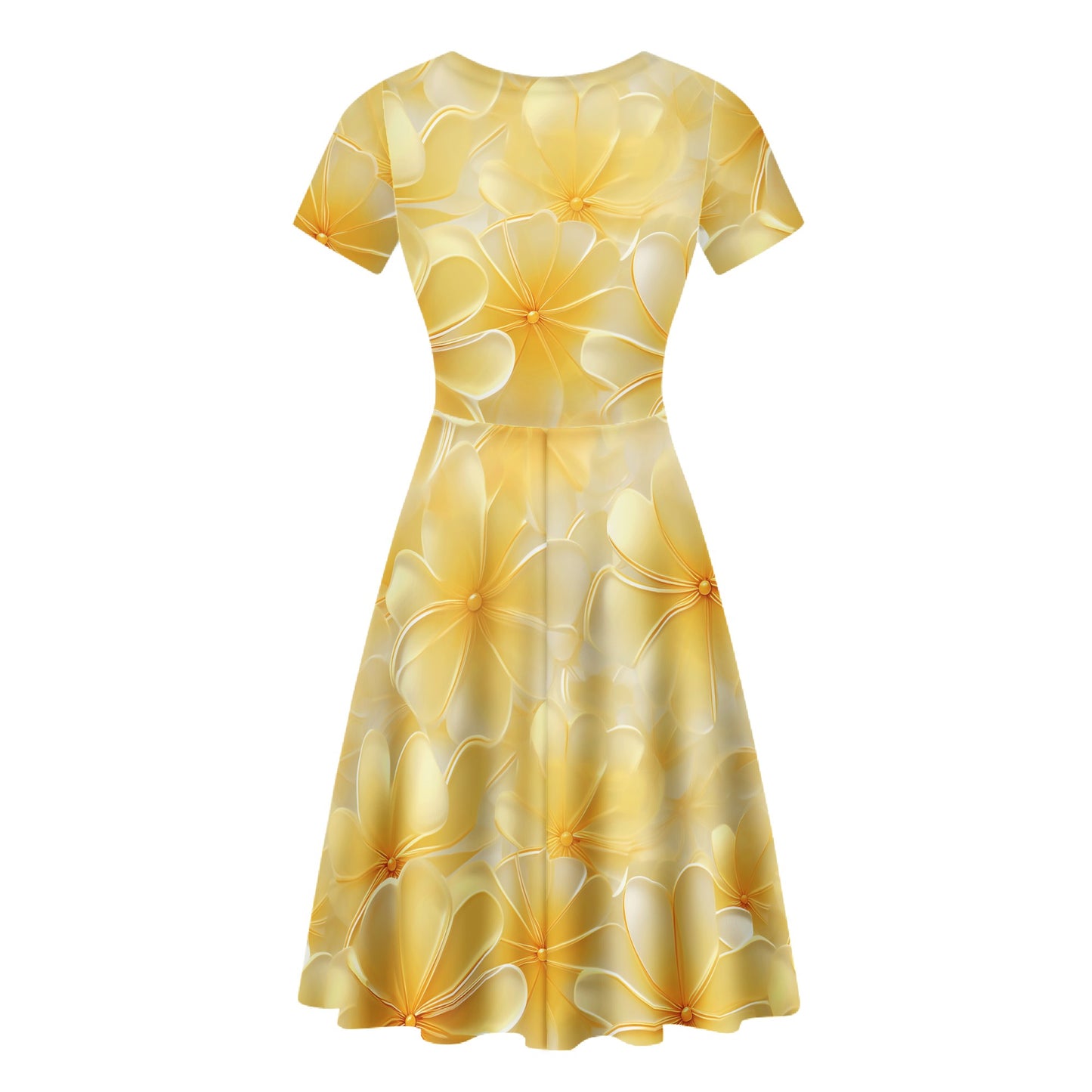 Yellow Plumeria Women Scoop Neck Ruffle Dress