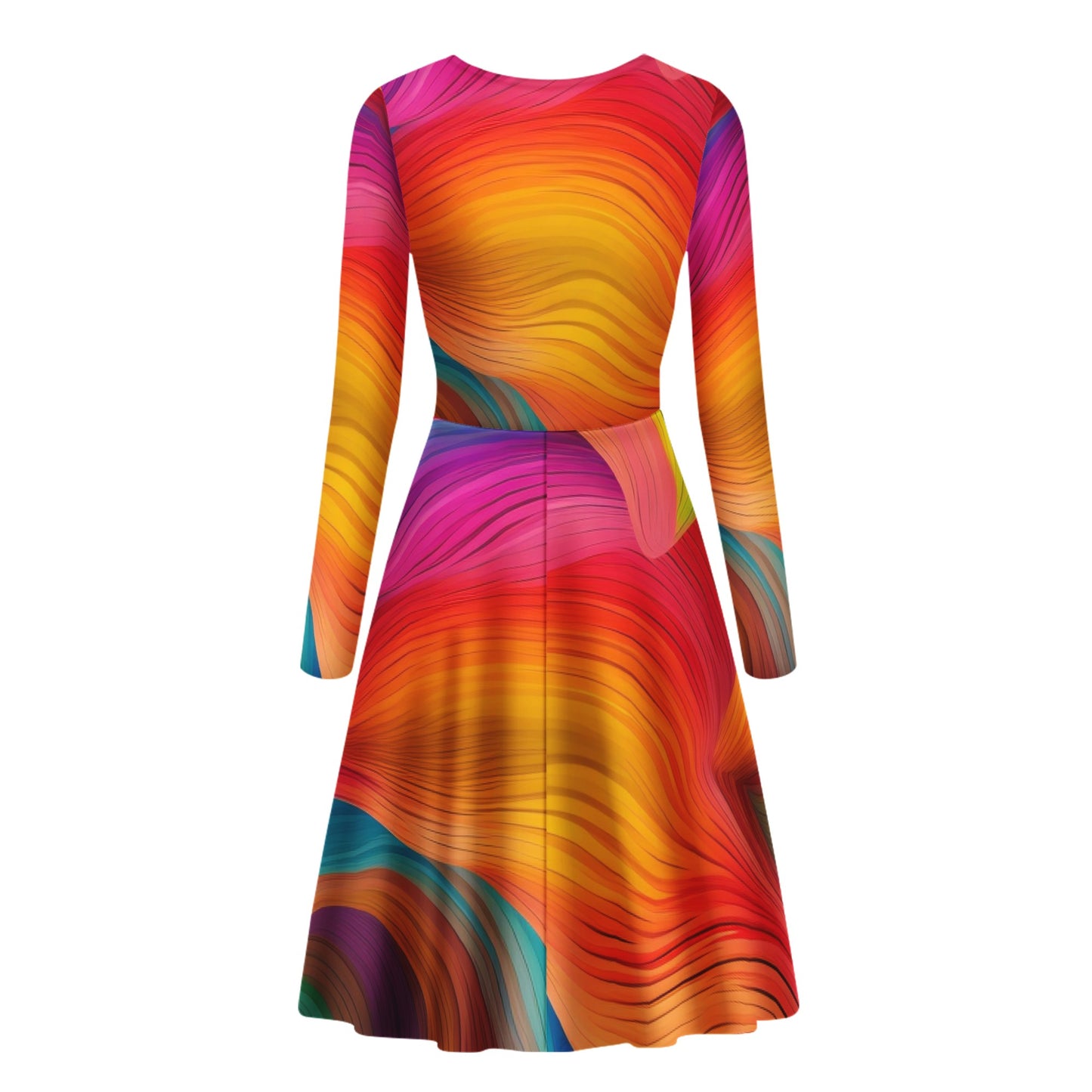 Rainbow Women V-Neck Long Sleeve Ruffle Dress