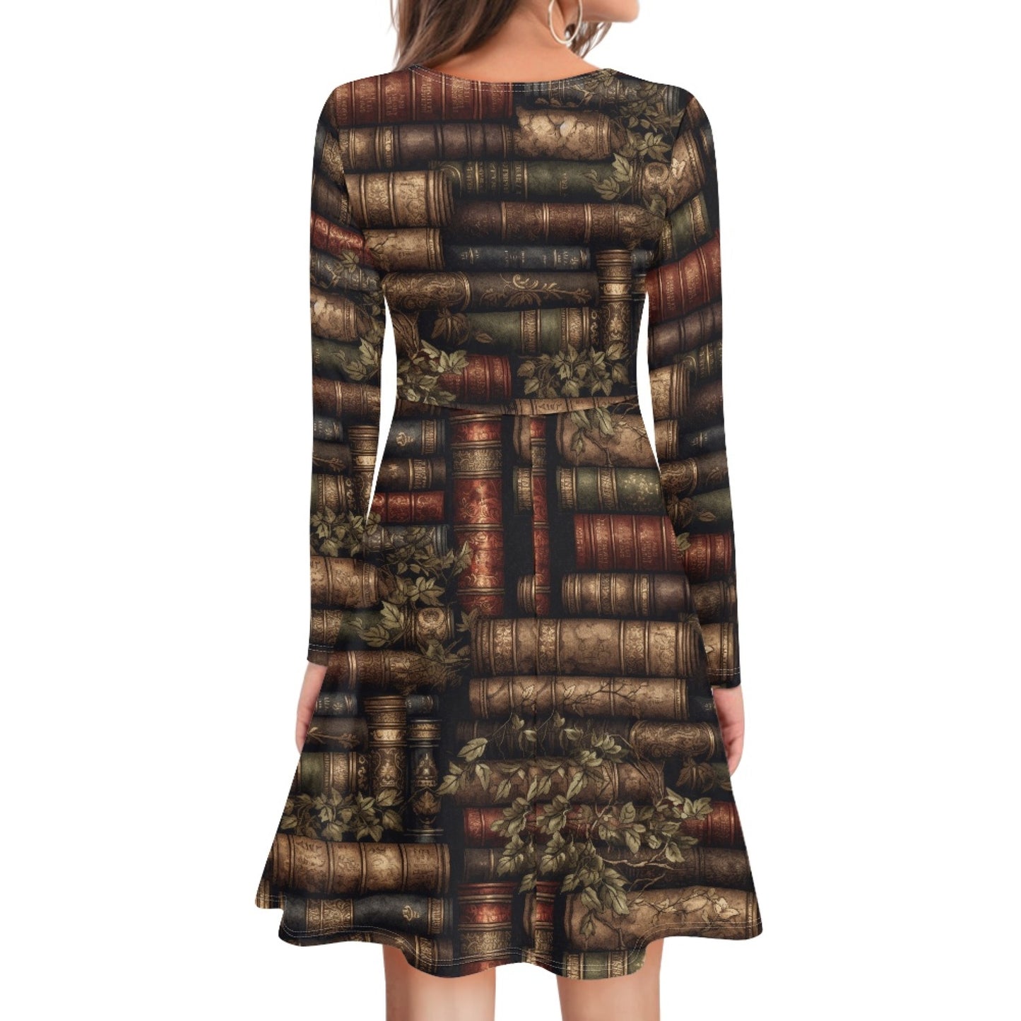 The Librarian Women V-Neck Long Sleeve Ruffle Dress