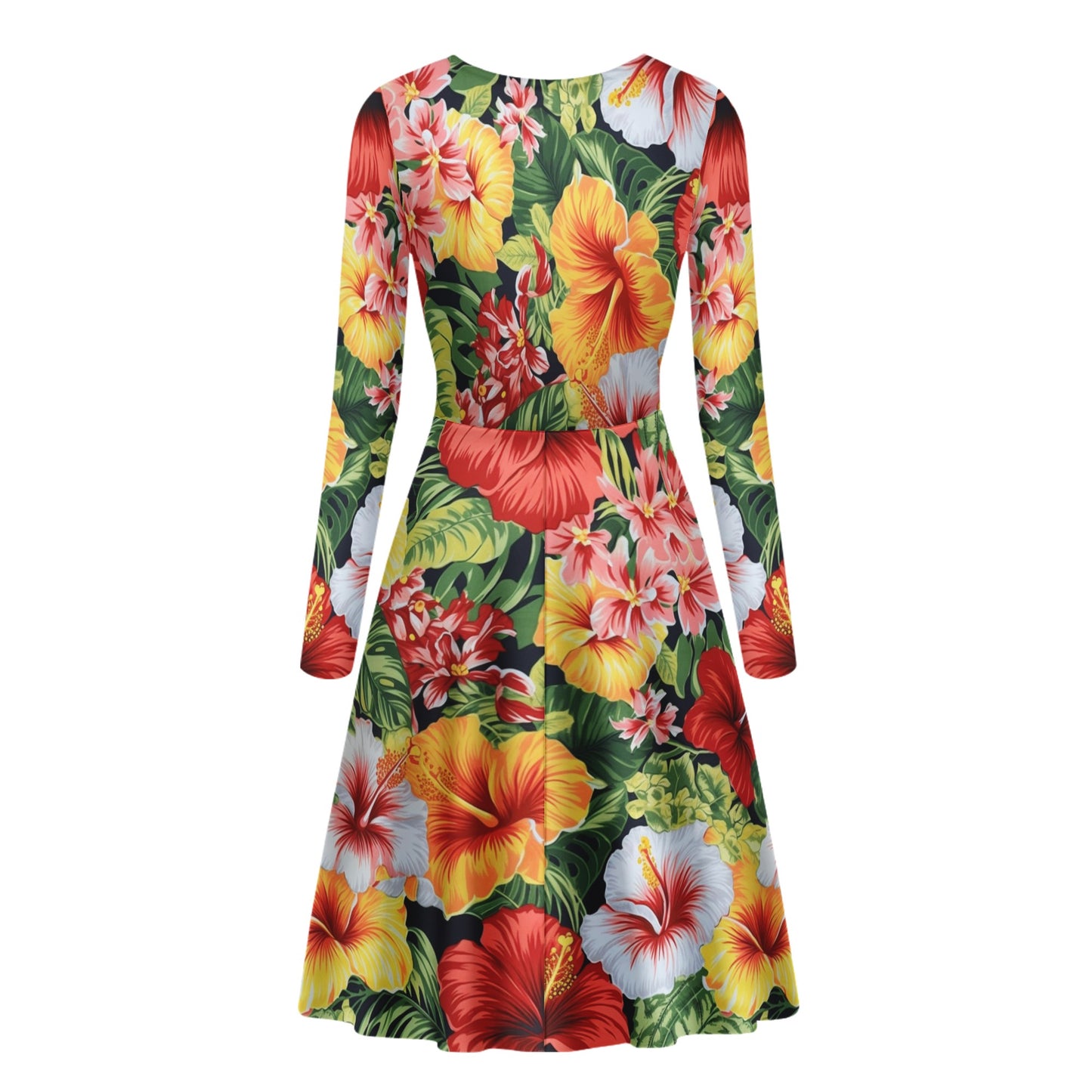 Hibiscus Women Long Sleeve Ruffle Dress