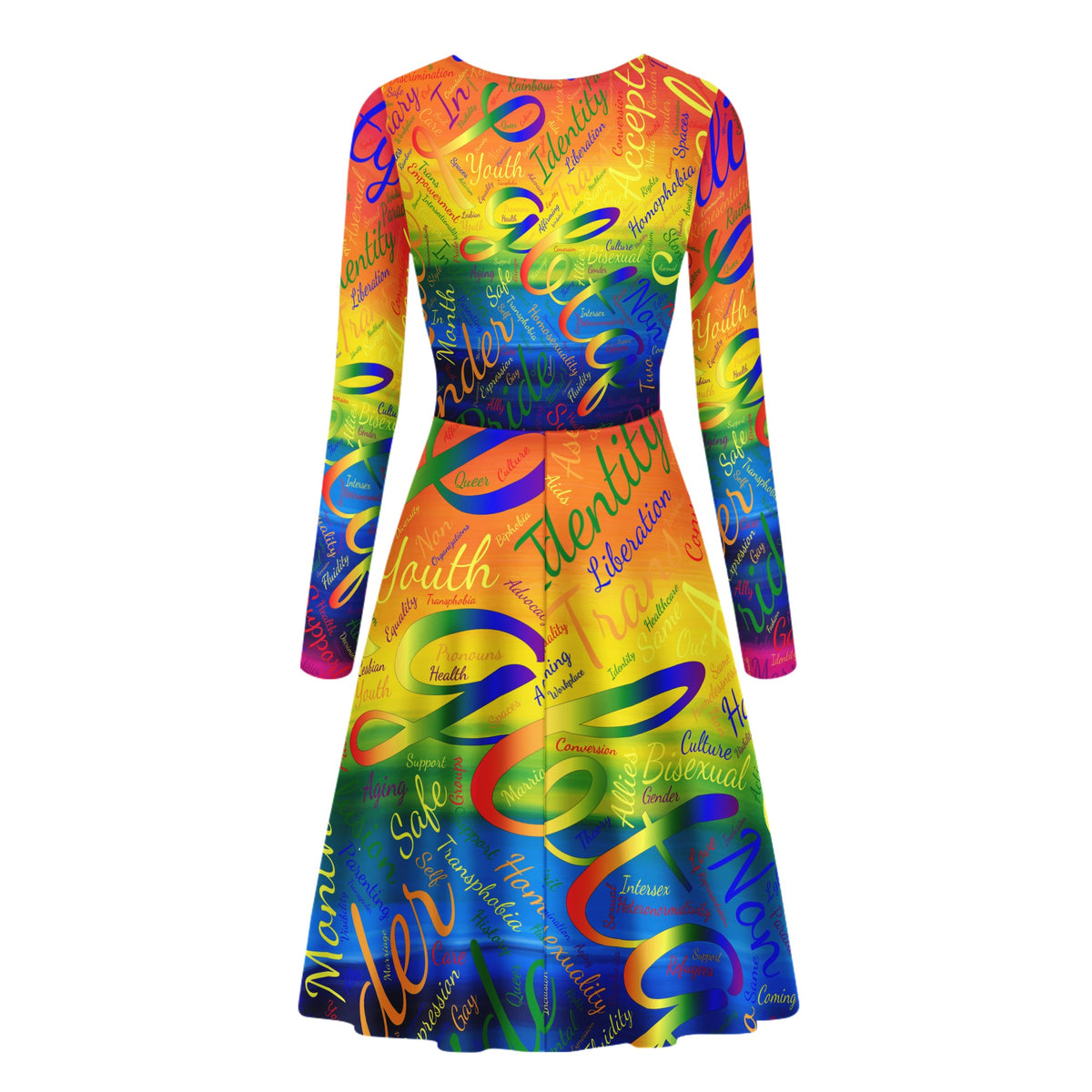 LGBTQ Word Cloud Women Long Sleeve Ruffle Dress