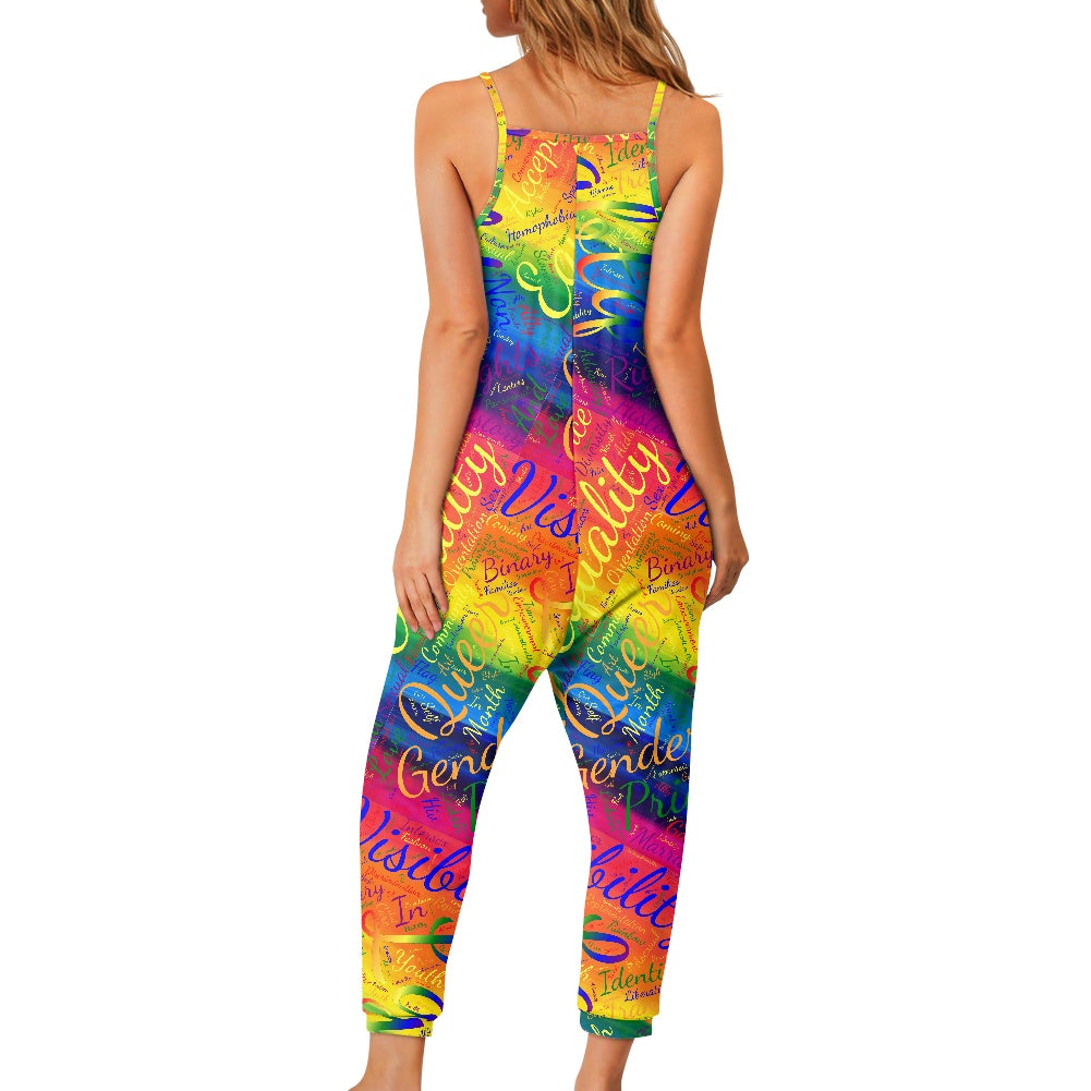LGBTQ Rainbow Word Cloud Rompers - Exclusive One-of-a-Kind Luxury Romper - Limited Edition, Ethically Made, and Stylishly Comfortable