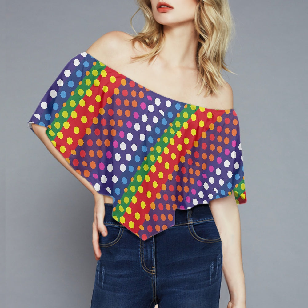 LGBTQ-Friendly Rainbow Polka Dot Off Shoulder Lady Blouse by Luxtrini