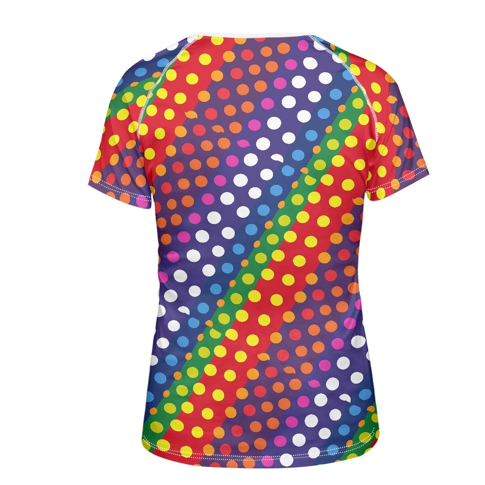 LGBTQ-Friendly Rainbow Polka Dot Women's Round Neck Short Sleeve T-shirt by Luxtrini