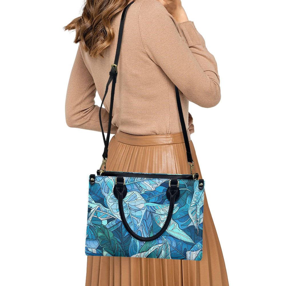 Ocean Leaf Designer - Versatile Women's PU Leather Twill Handbag in Tropical Blues