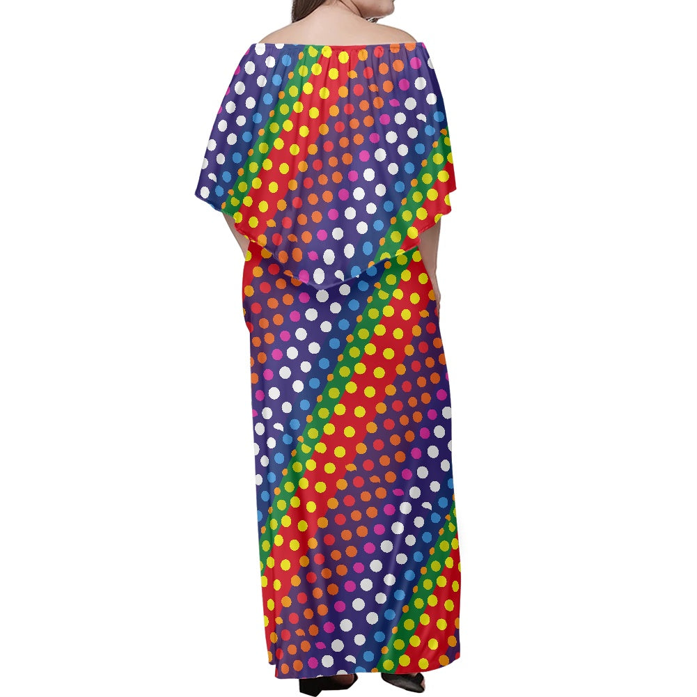 LGBTQ-Friendly Rainbow Polka Dot Women's Off The Shoulder Dress by Luxtrini