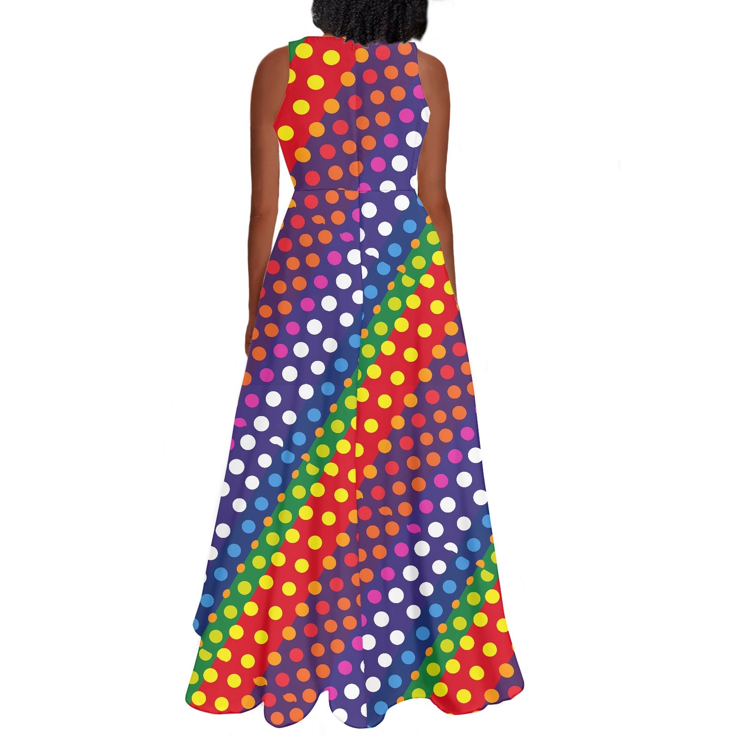 LGBTQ-Friendly Rainbow Polka Dot Long Sleeveless Dress by Luxtrini