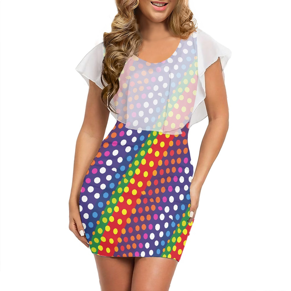 LGBTQ-Friendly Rainbow Polka Dot Women's Ruffle Skirt by Luxtrini white