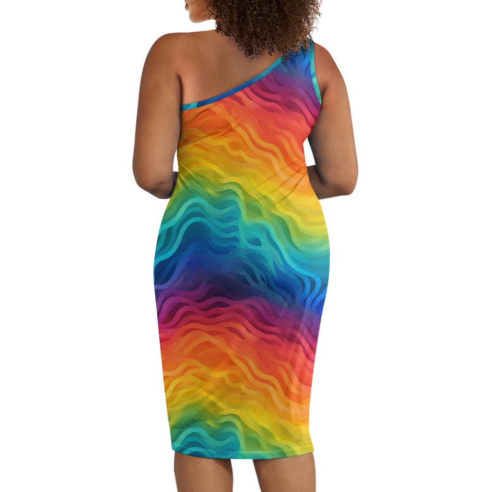 Discover Elegance: Luxtrini's One-Shoulder Slim Dress - Rainbow