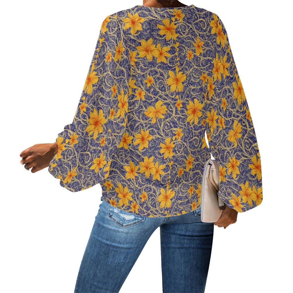 Jasmine V-Neck Chiffon Puff Sleeve Blouse by Luxtrini