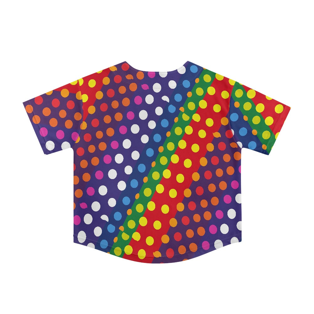 LGBTQ-Friendly Rainbow Polka Dot Women's Short Baseball Jersey by Luxtrini