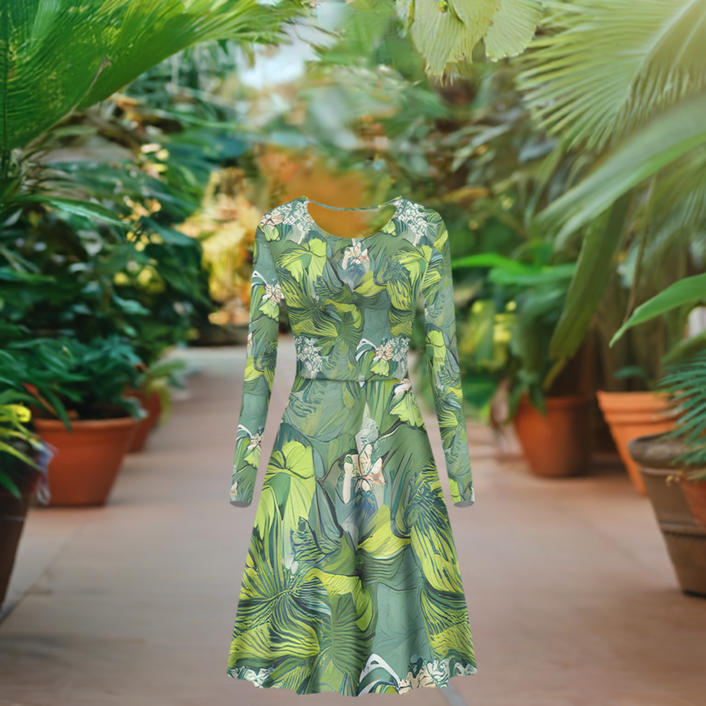 American Lotus Long Sleeve Scoop Neck Ruffle Dress - Women's Custom Dress