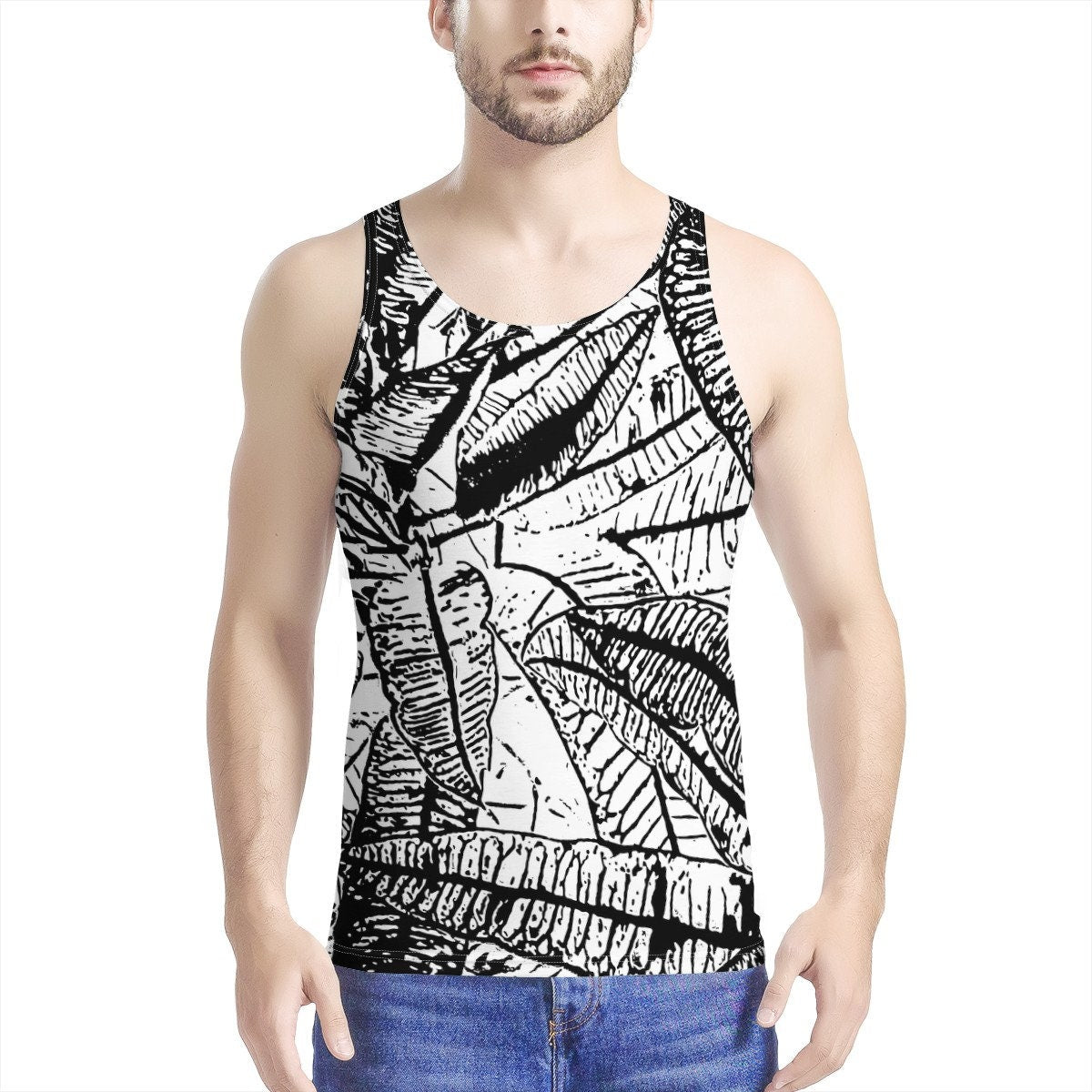 Black and White Croton Men's All Over Print Tank (up to 3XL)