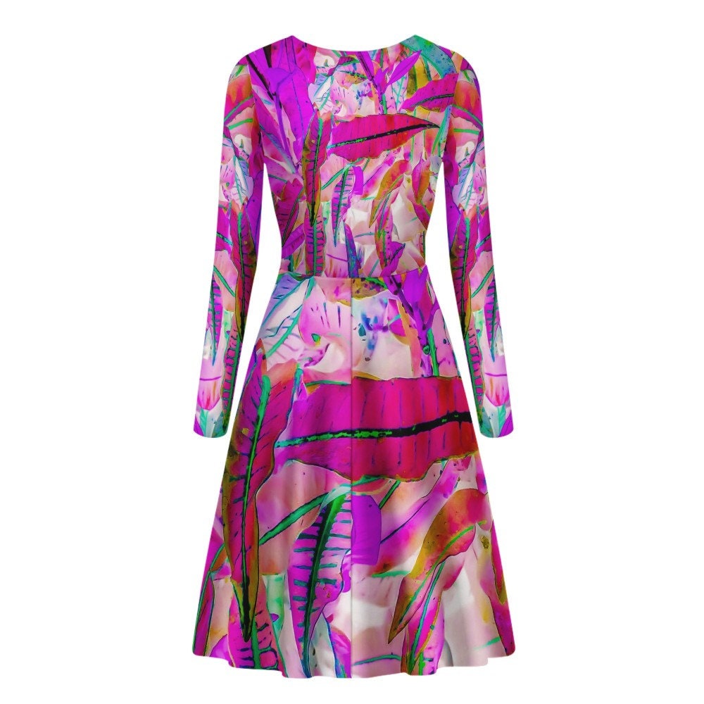 Purple Croton Women Long Sleeve Ruffle Dress