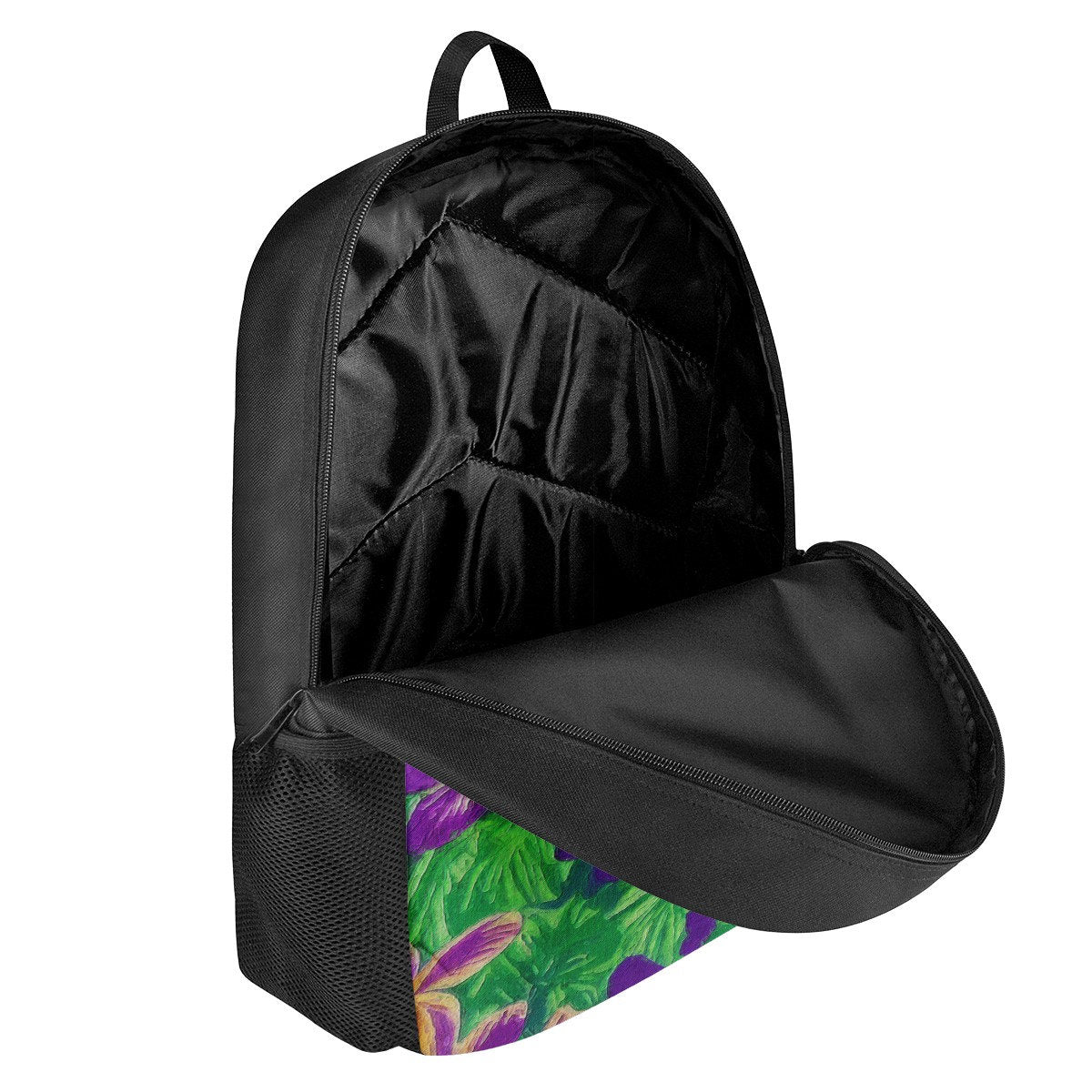 Blue Flag Iris on Green Kids Black Chain Backpack