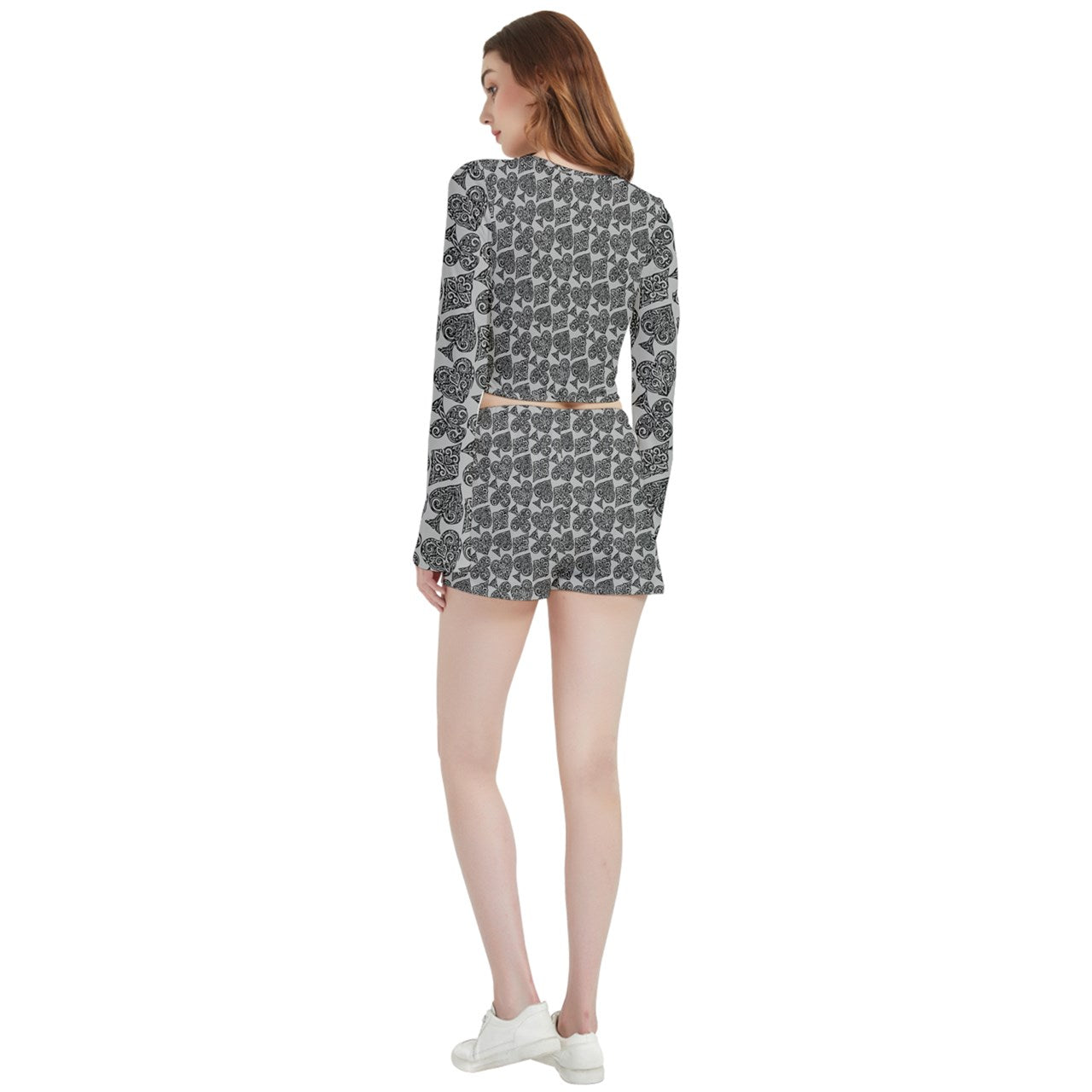 Playing Cards Gray Velvet Wrap Crop Top and Shorts Set