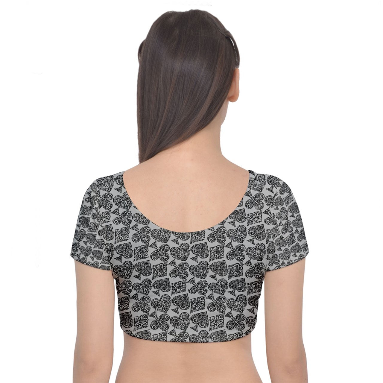 Playing Cards Gray Velvet Short Sleeve Crop Top