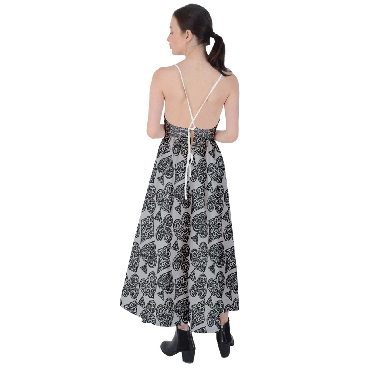 Playing Cards Gray | Tie Back Maxi Dress