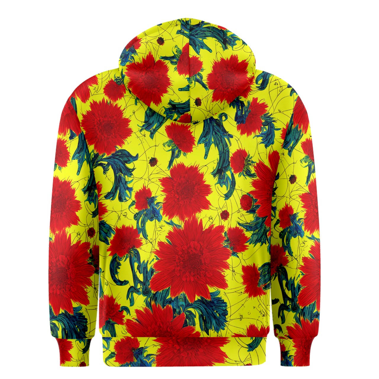 Red Flowers on Yellow Men's Zipper Hoodie