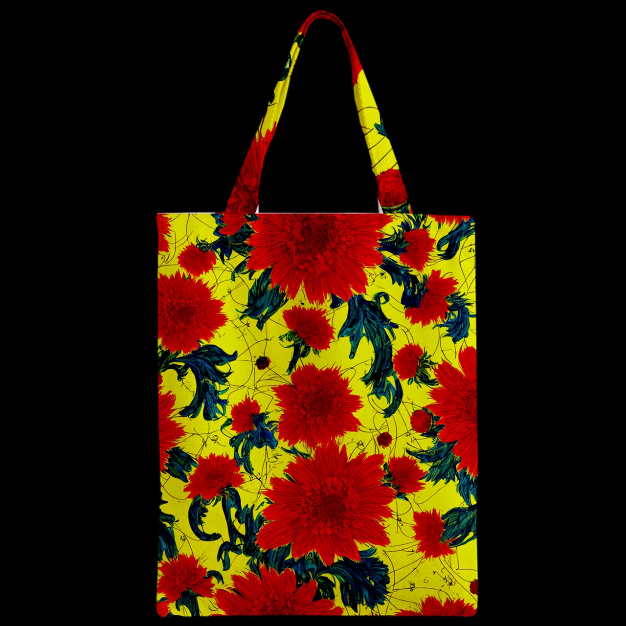 Red Flowers on Yellow Zipper Classic Tote Bag