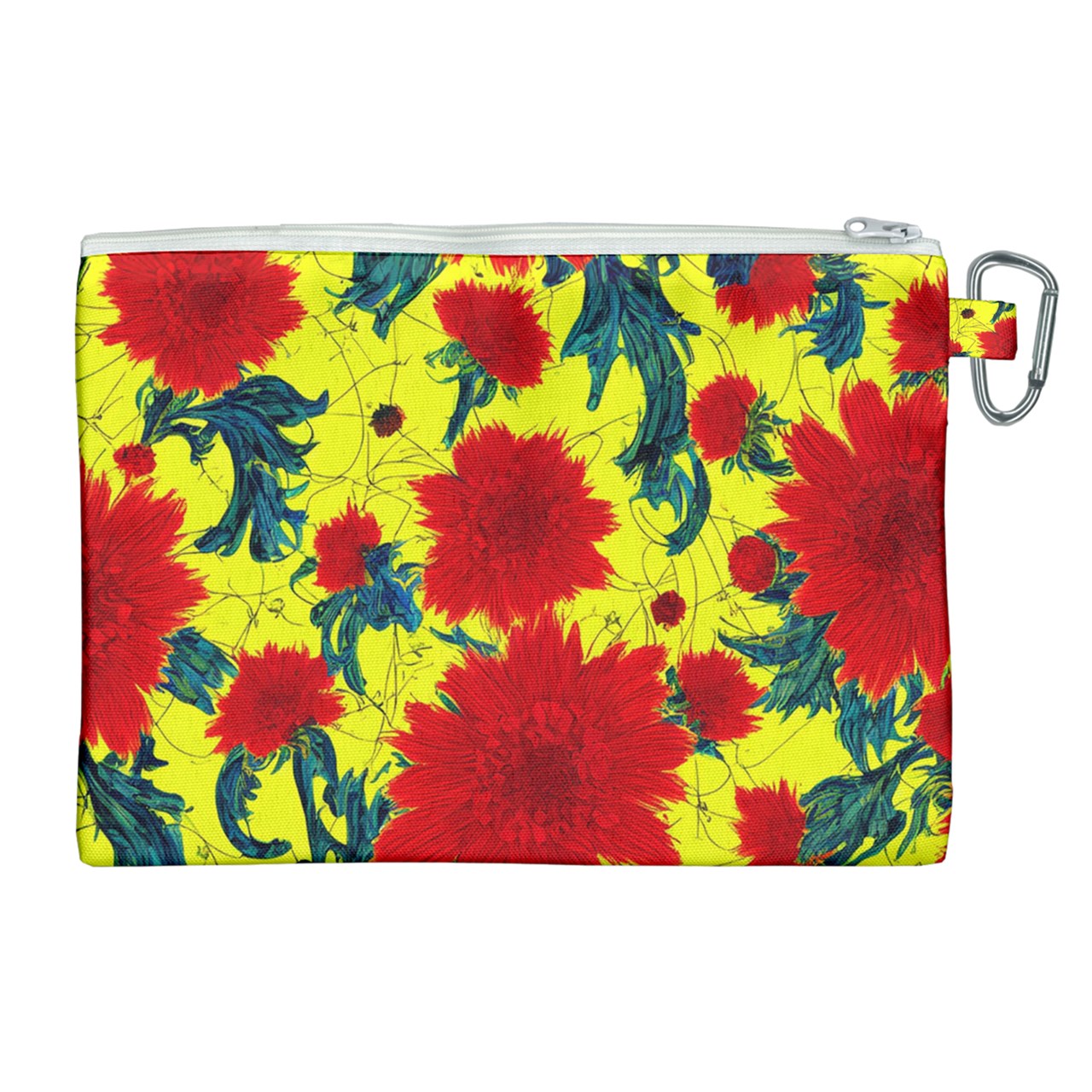 Red Flowers on Yellow Canvas Cosmetic Bag (XL)