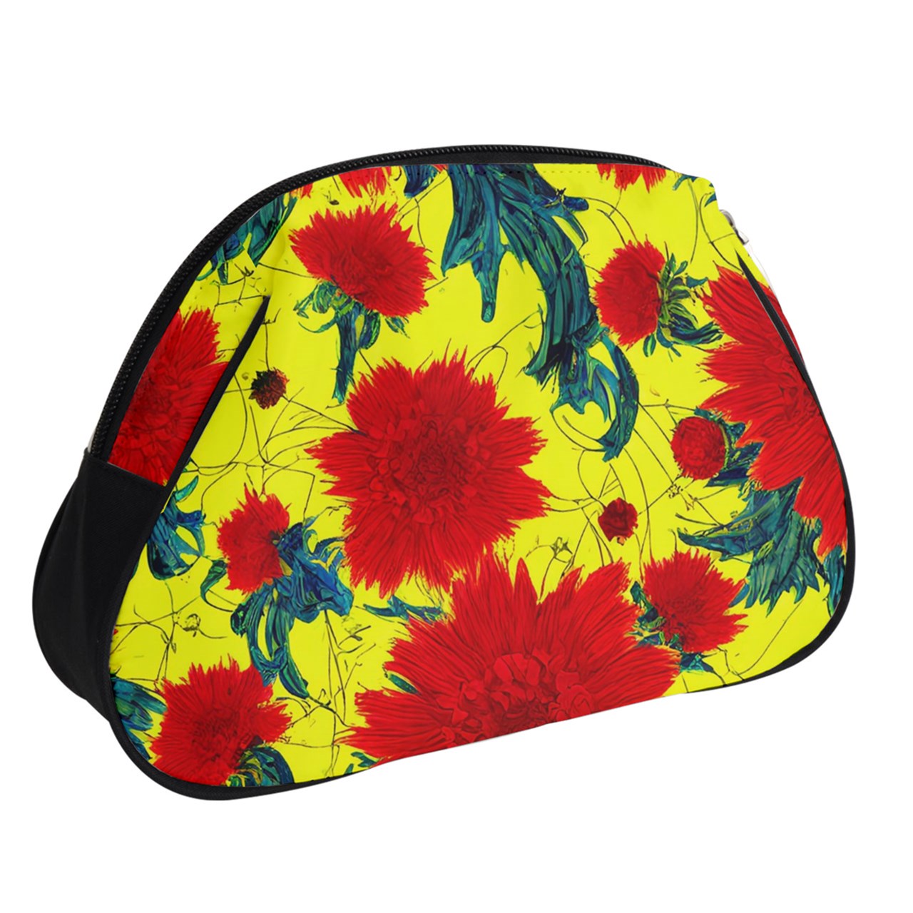 Red Flowers on Yellow Full Print Accessory Pouch (Small)