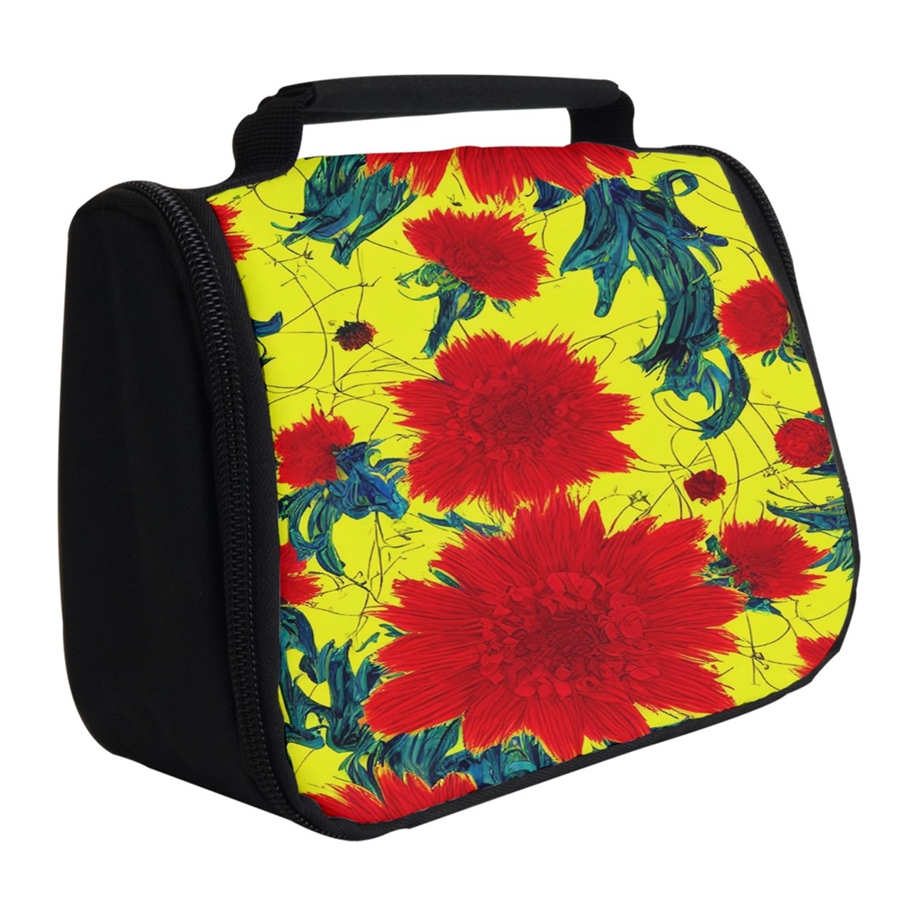 Red Flowers on Yellow Full Print Travel Pouch (Small)
