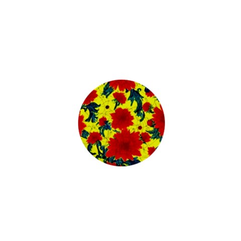 Red Flowers on Yellow 1" Mini Magnet