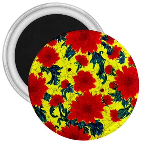 Red Flowers on Yellow 3" Magnet
