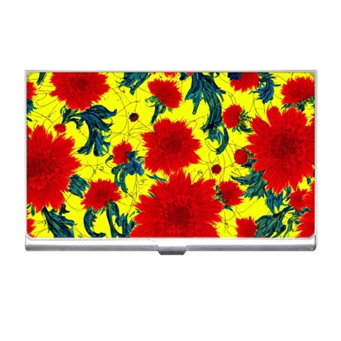 Red Flowers on Yellow Business Card Holder