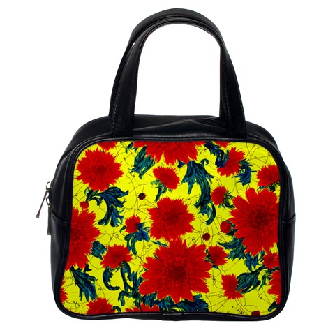 Red Flowers on Yellow Classic Handbag (Two Sides)