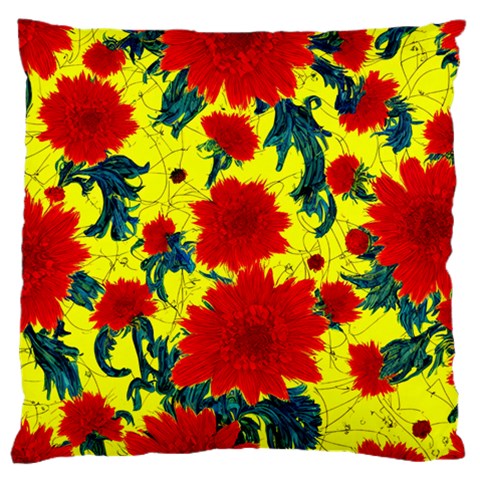 Red Flowers on Yellow Large Cushion Case (One Side)
