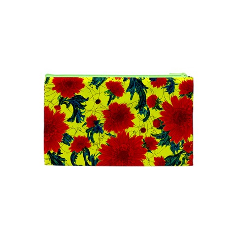 Red Flowers on Yellow Cosmetic Bag (XS)