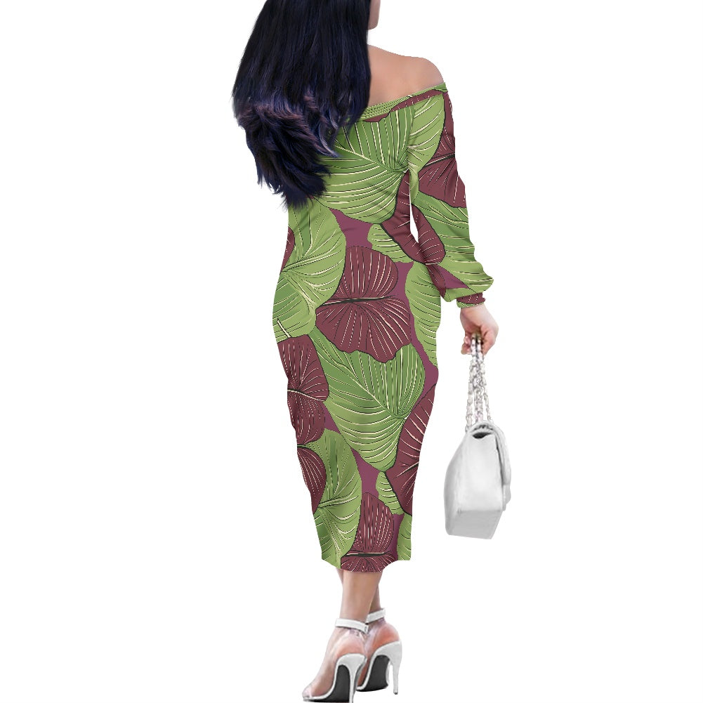 Kalo on Maroon Women's Long Sleeve Off The Shoulder Lady Dress