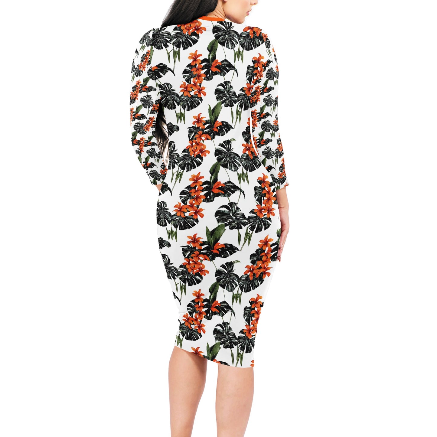 Tropical Red Women Bodycon Midi Sheath Dress - up to 4XL