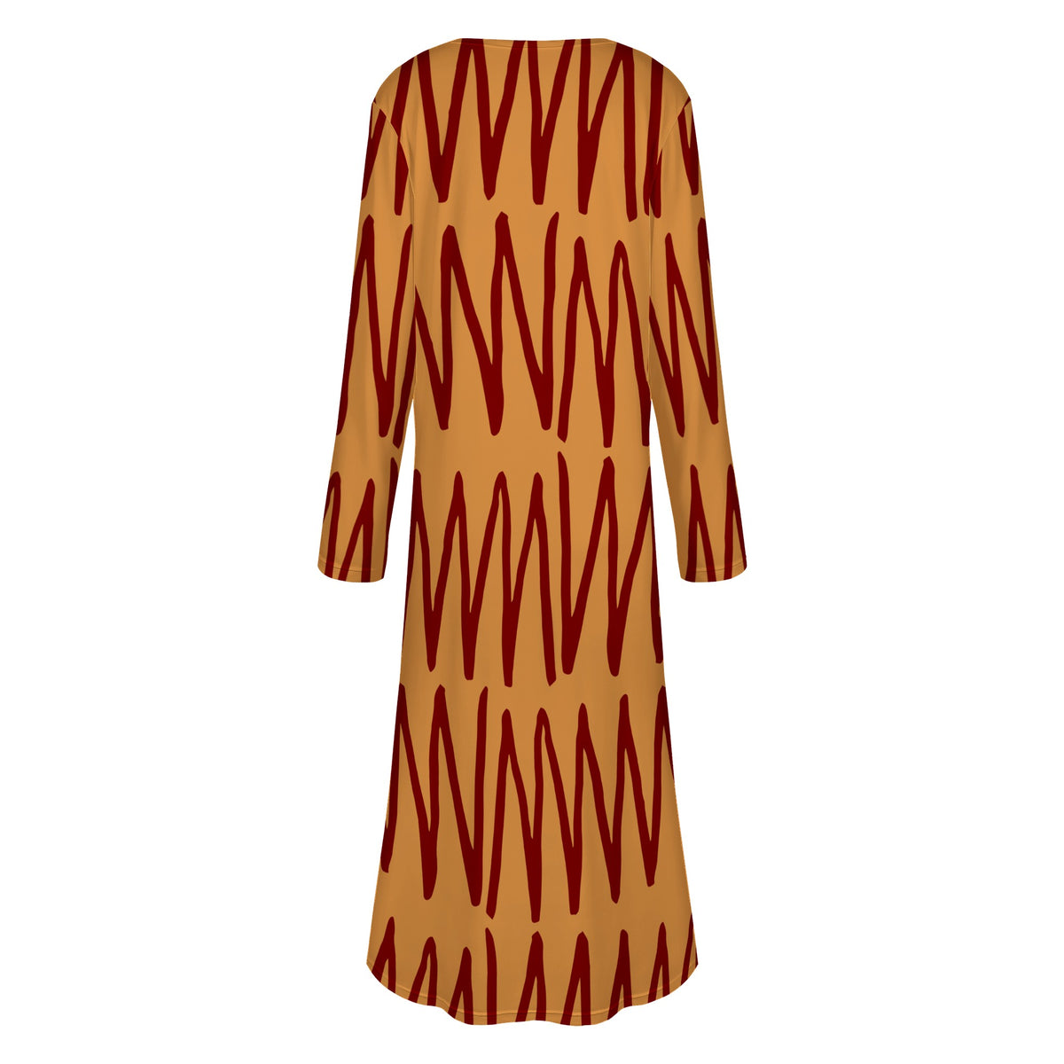 African Ethnic Mudcloth Orange Women's Casual Long Open Front Cardigan