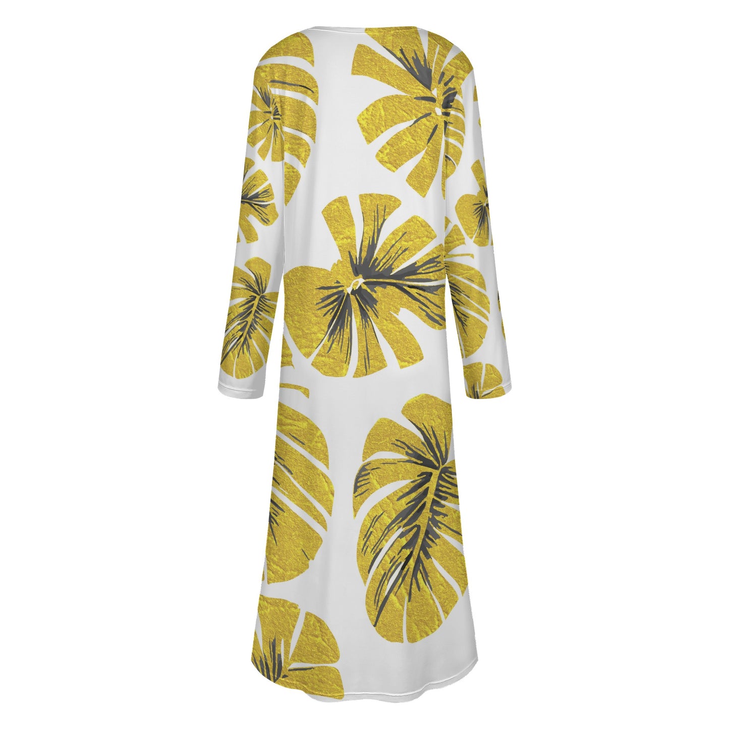 Gold Monstera Women's Casual Long Open Front Cardigan