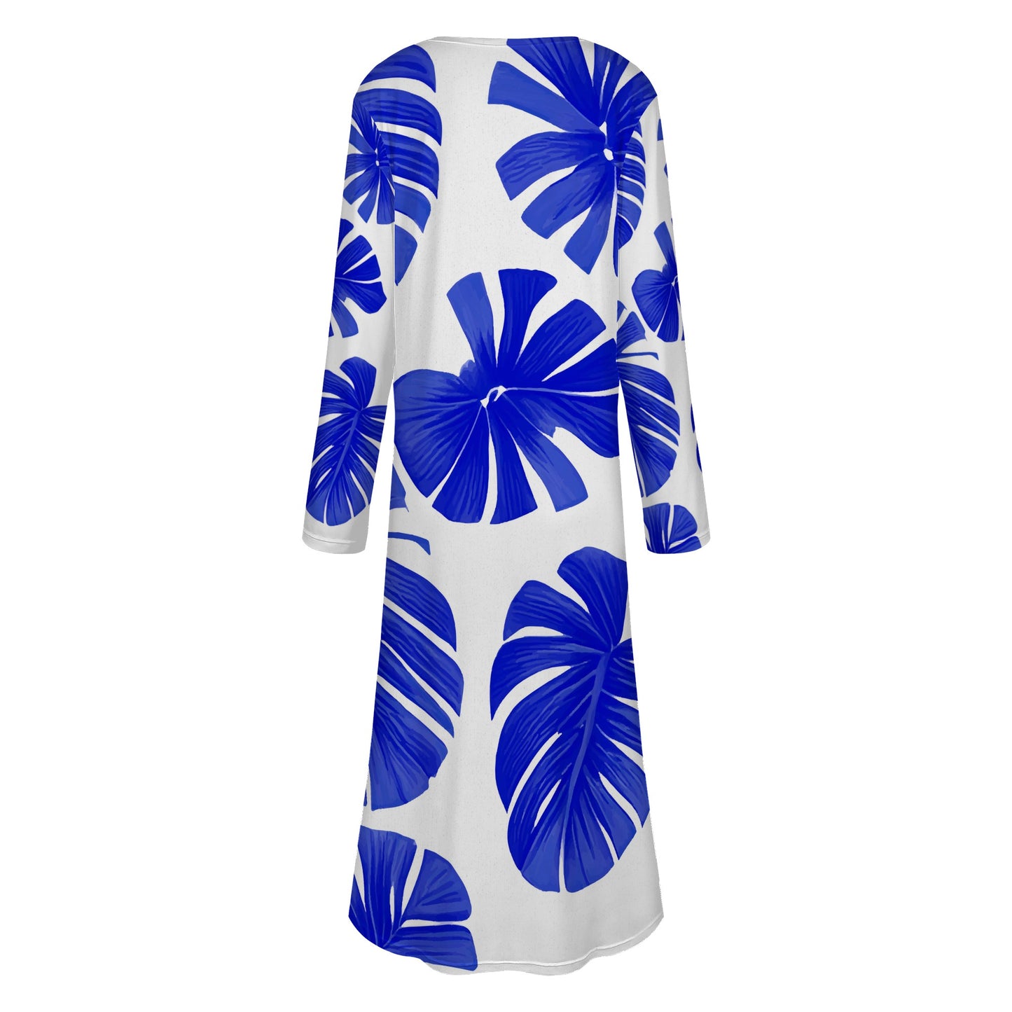 Blue Monstera on White Women's Casual Long Open Front Cardigan