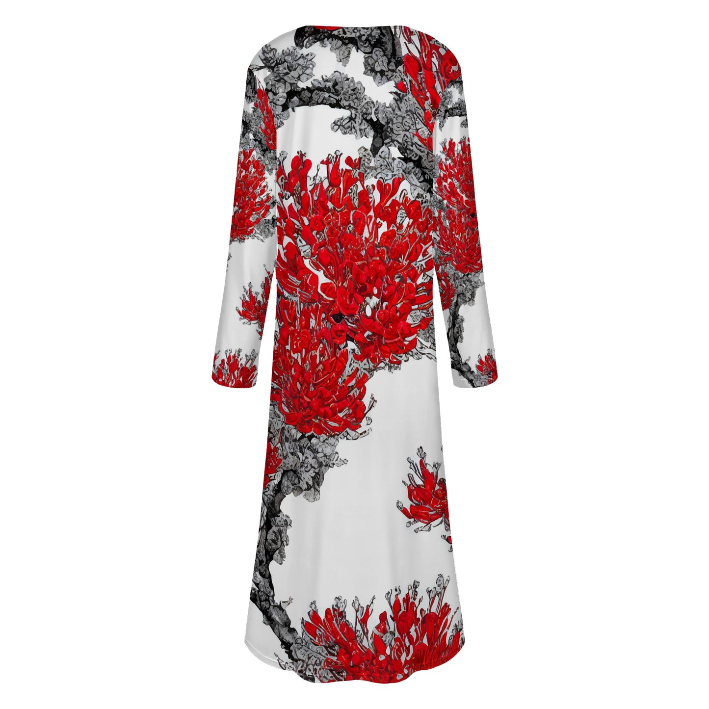 Red Puakenikeni Women's Casual Long Open Front Cardigan