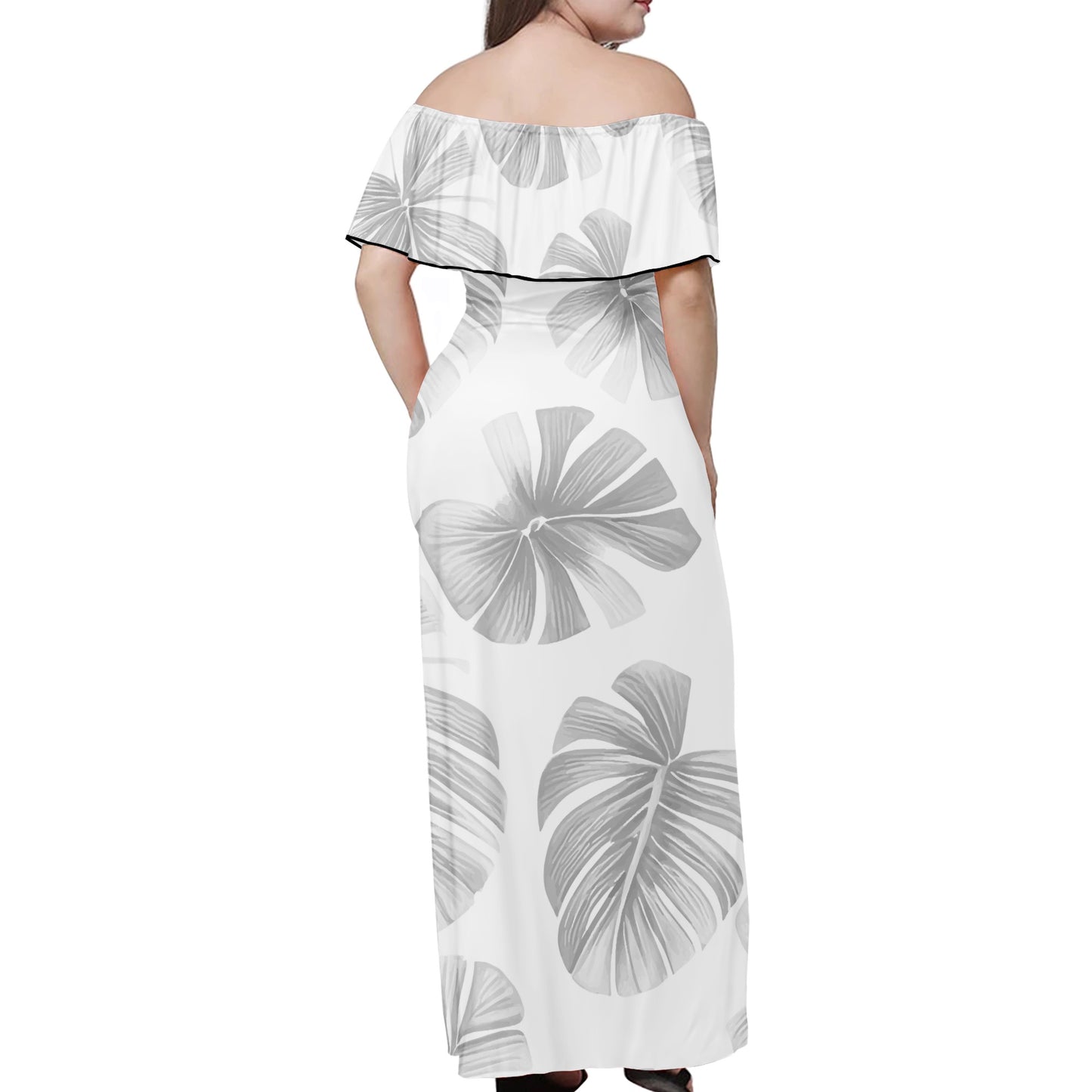 White Monstera Women Off Shoulder Dress